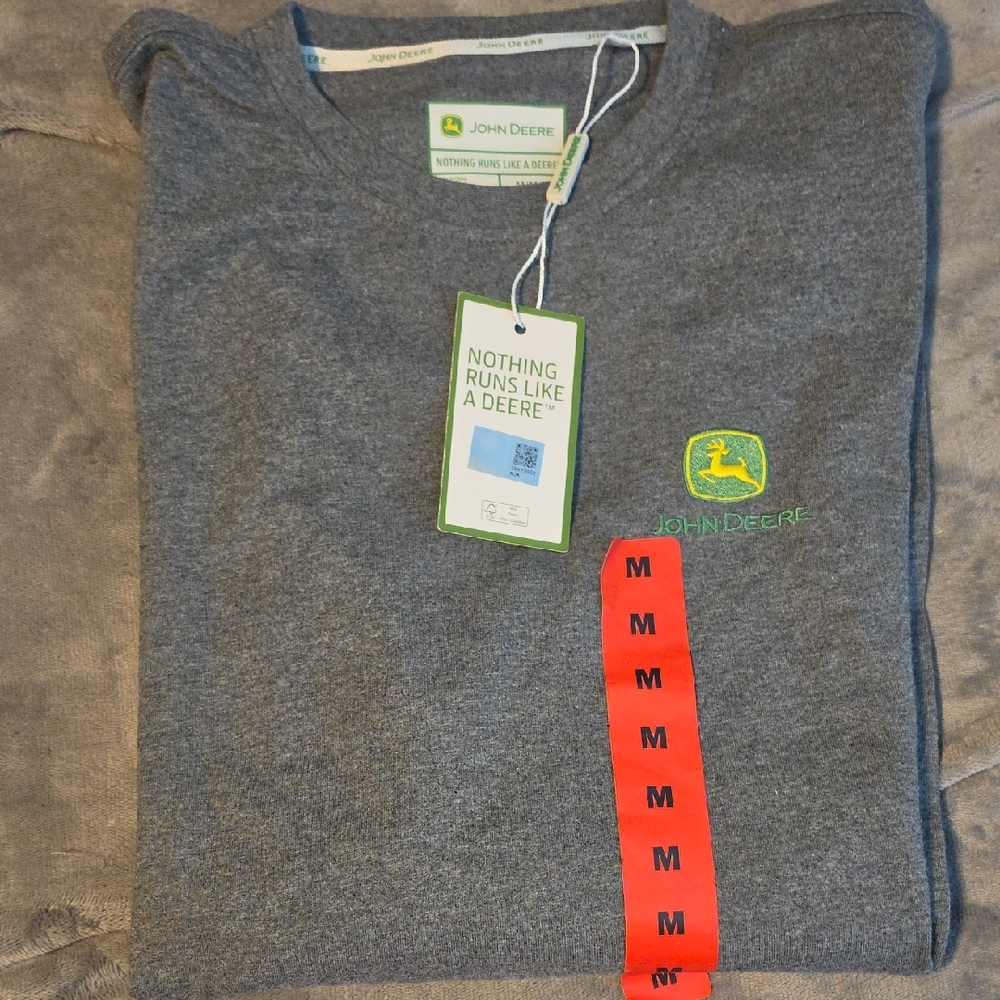 John Deere Gray Longsleeve Shirt with Green & Yellow Logo